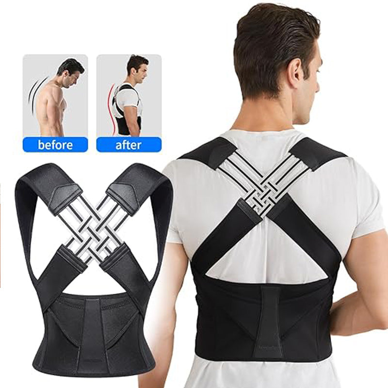 Posture corrector side view showing breathable mesh panel