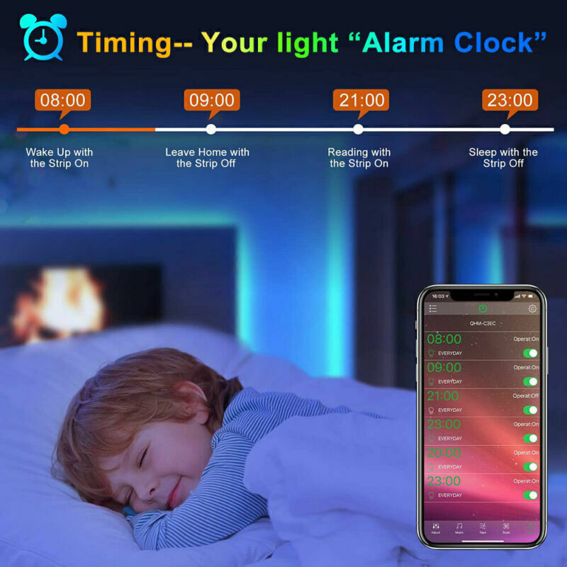 RGB LED strip lights in a bedroom setup