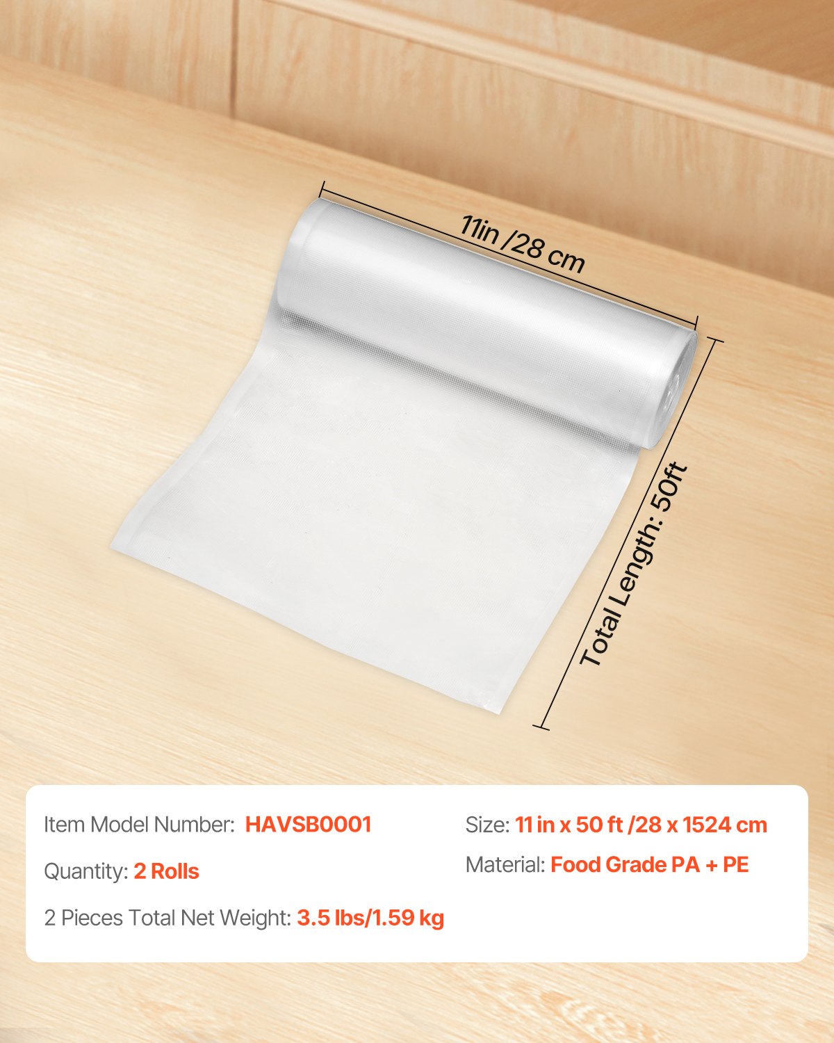 Vacuum sealer bag rolls, food grade