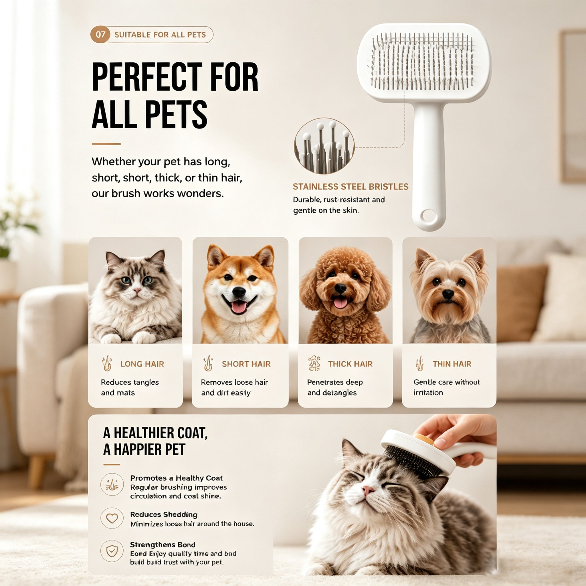 Pet brush being used on a cat